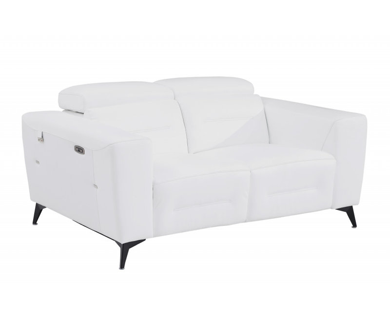 Causeuse inclinable électrique en cuir Wilkish, Cuir véritable blanc