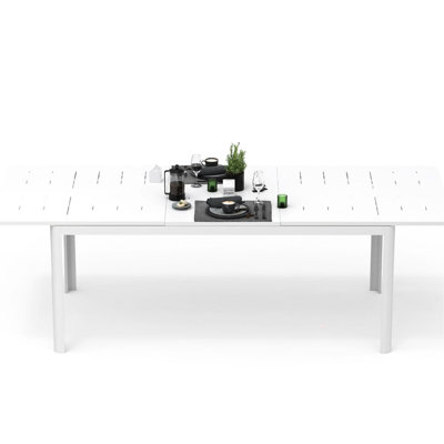Table de patio extensible en aluminium blanc pour 6 à 8 personnes