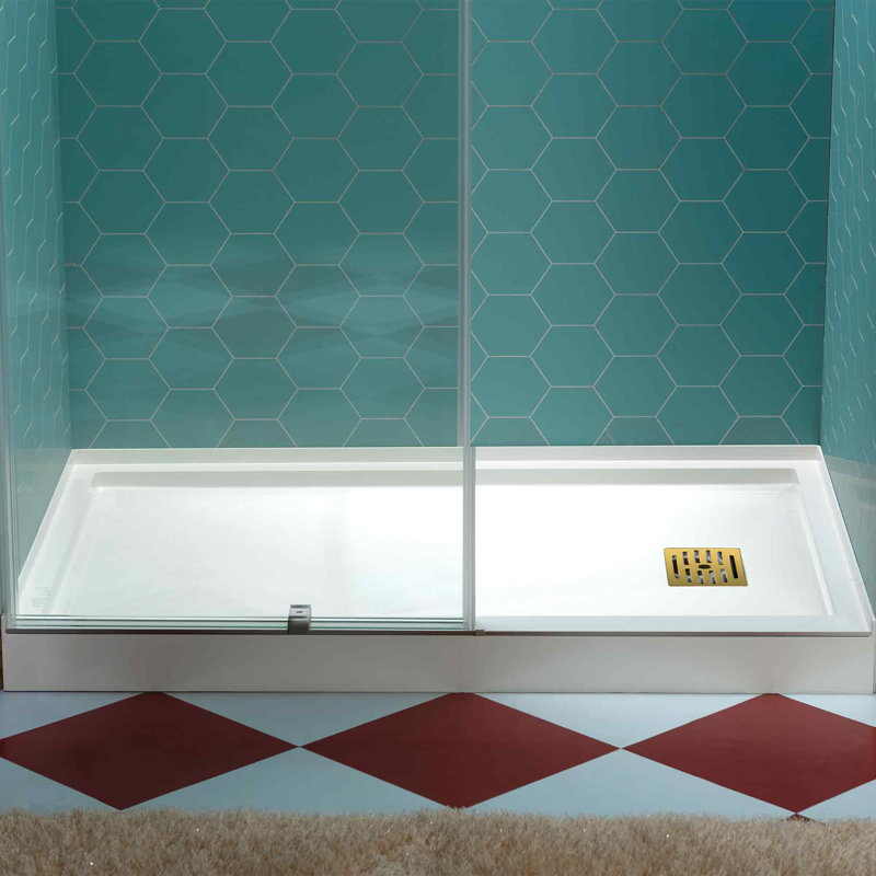 WOODBRIDGE 60 In. X 36 In. Solid Surface Shower Pan Base, Alcove Installation With Drain Options, Slip-Resistant & Mold-Resistant