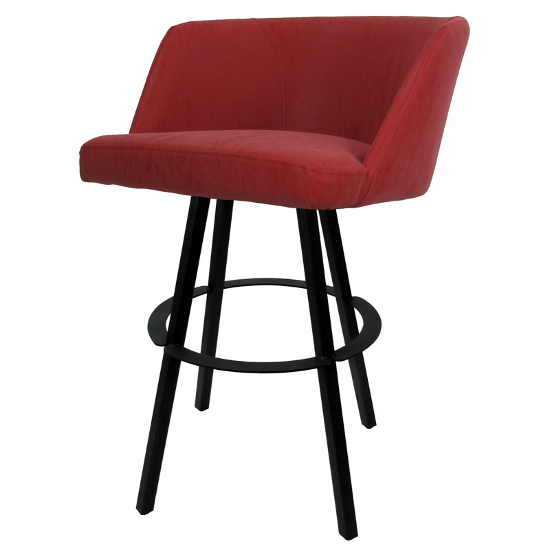 Karimah Swivel Extra Tall Metal Bar Stool 34" Seat On Warren Base, Beige, Black Vinyl