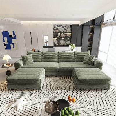 Canapé 102,4 po en velours côtelé 102,4 po, canapé rembourré moderne et confortable, sièges profonds avec coussins moelleux et 2 repose-pieds, fauteuil convertible