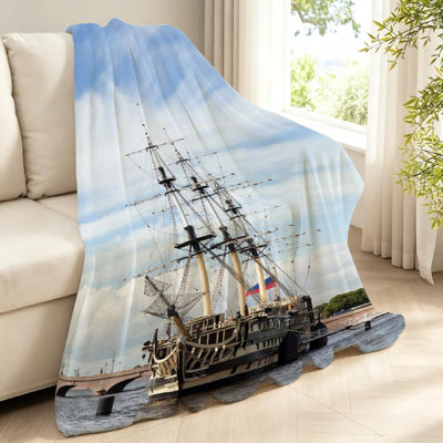 Jeté en flanelle transparente molletonnée, imprimé Old Side Ship