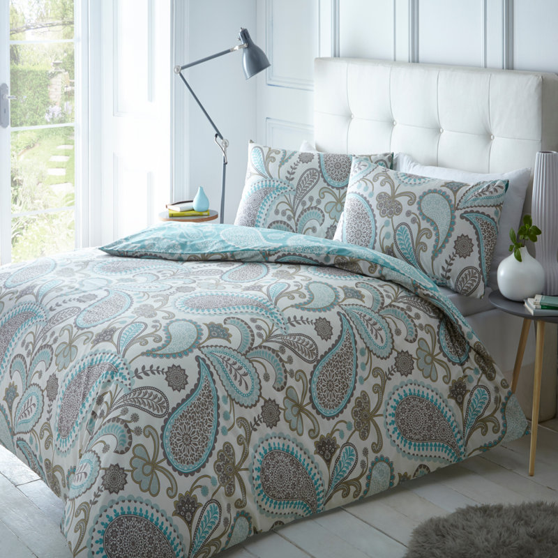 Englert Cotton Blend Paisley Duvet Cover Set with Pillowcases Included, Teal, Single Duvet Cover + 1 Standard Pillowcase