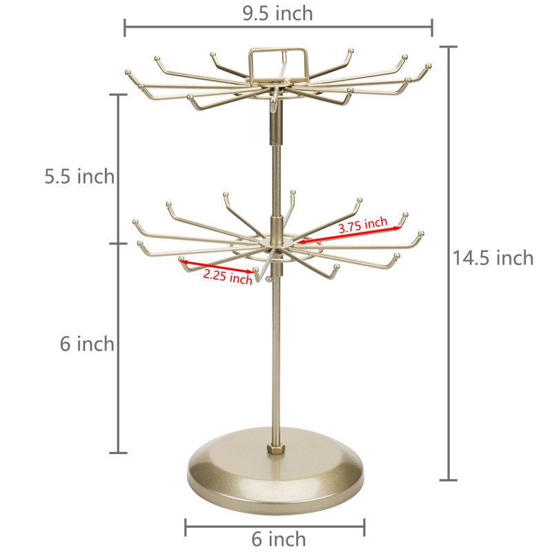 MyGift 24 Hooks Rotating Jewellery Stand, Brass