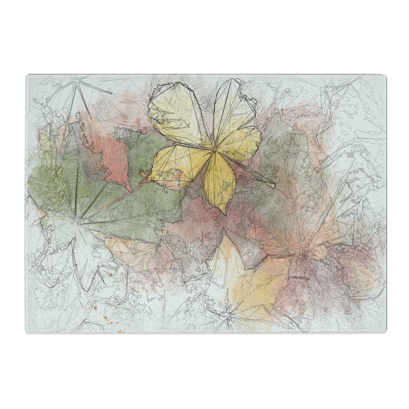 Tempered Glass Leaves on an Autumn Forest Chopping Board, 20 cm x 28.5 cm