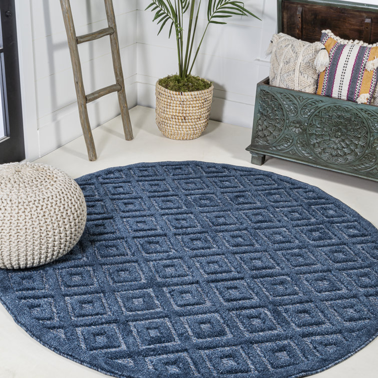 Portmany Neutral Diamond Trellis Navy Indoor/Outdoor Rug