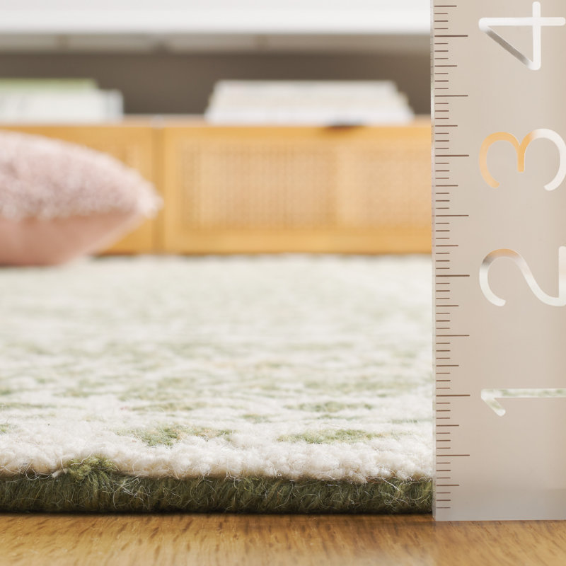 Decklen Micro-Loop Hand Tufted Wool/Cotton Southwestern Rug in Ivory/Green, Rectangle 5' x 8'