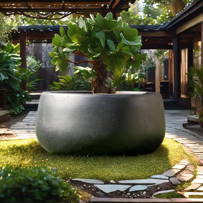  Pot à fleurs rond en béton vieilli, pot à fleurs d'extérieur d'intérieur moderne, léger, résistant aux intempéries, sans soudure avec trou de drainage