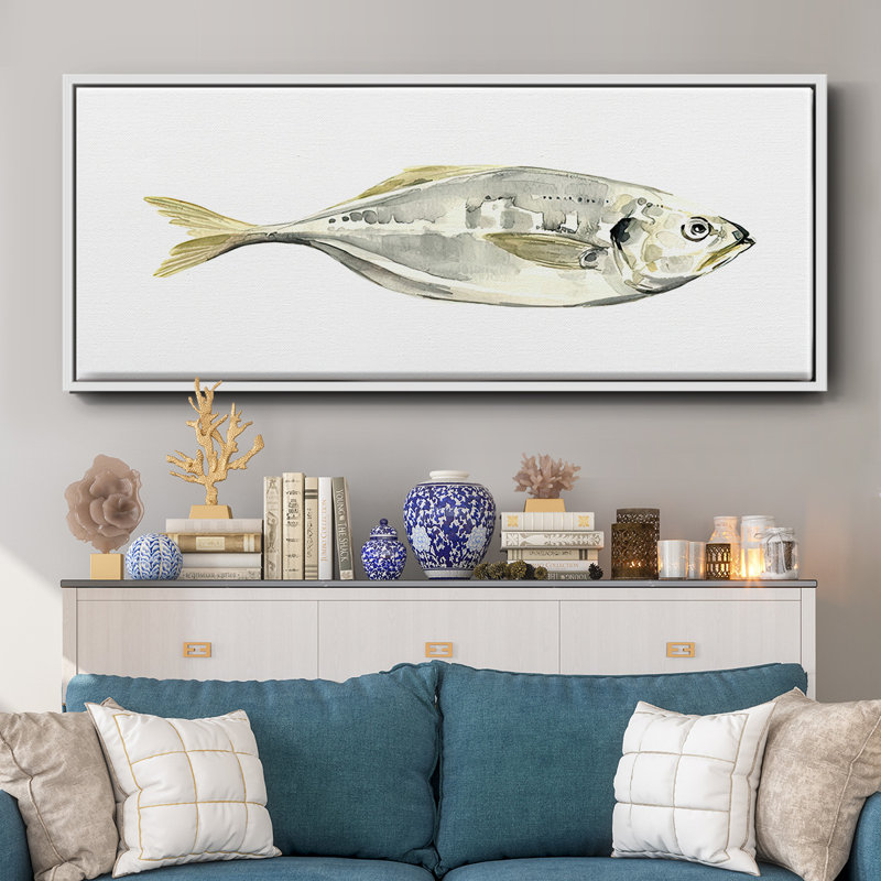 Silver Fish III- Framed Canvas, 8" H x 20" W