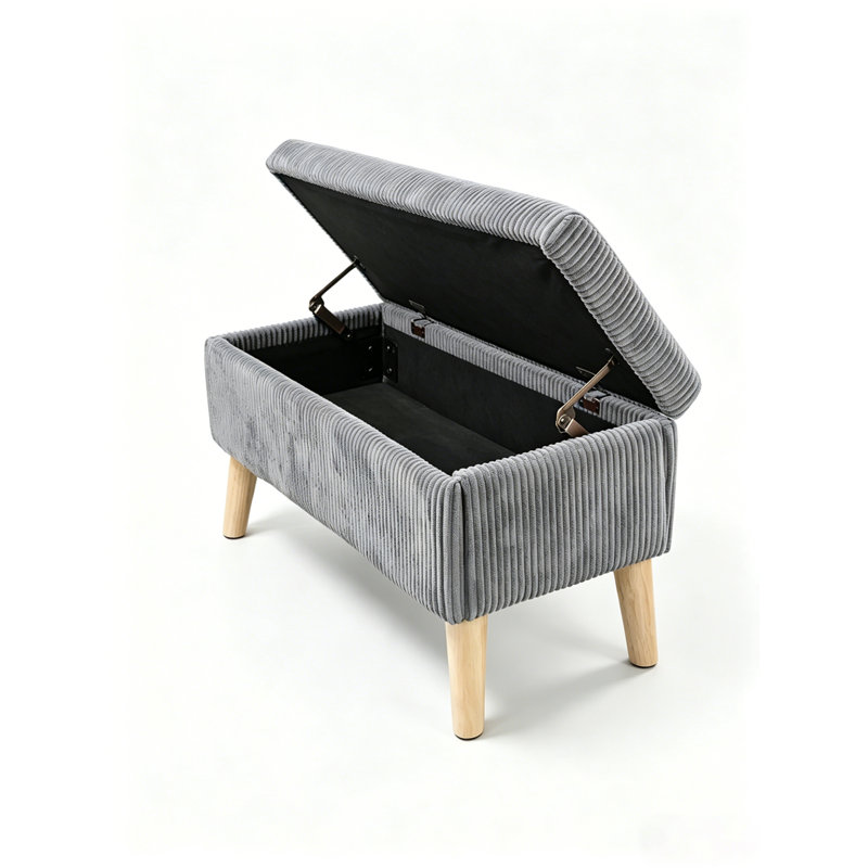 Banc de rangement en velours côtelé gris olive 32 "avec plateau rabattable pour chambre à coucher et salon, Gris, Gris