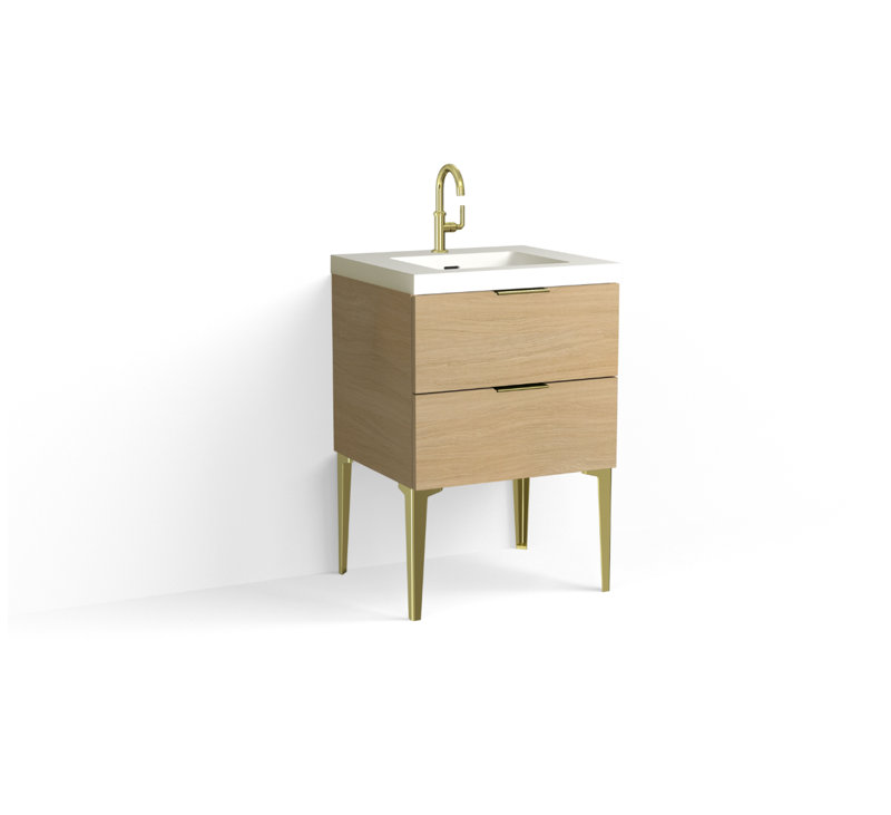 Avila 24" W Freestanding Single Bathroom Vanity with Dean Leg, Gloss White/Single, Nocino, Satin Brass