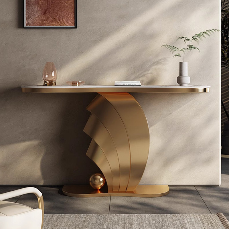 Console en pierre frittée de style italien, Doré, H 33,4 po x l 59 po x P 17,7 po