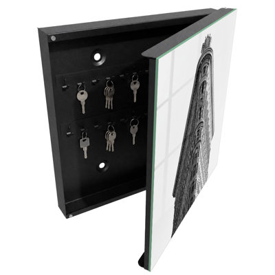 Key box for wall, Opens to the right, 30x30x5, White, Monumental architecture in black and white, 
