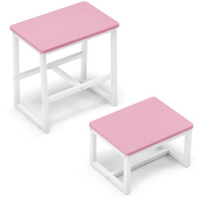 3 In1 Heavy Duty Sturdy Wooden 2 Stepstool Holds 500Lb, For Kichen/Bathroom/High Beds, Metal Frame With Non-Slip Pads