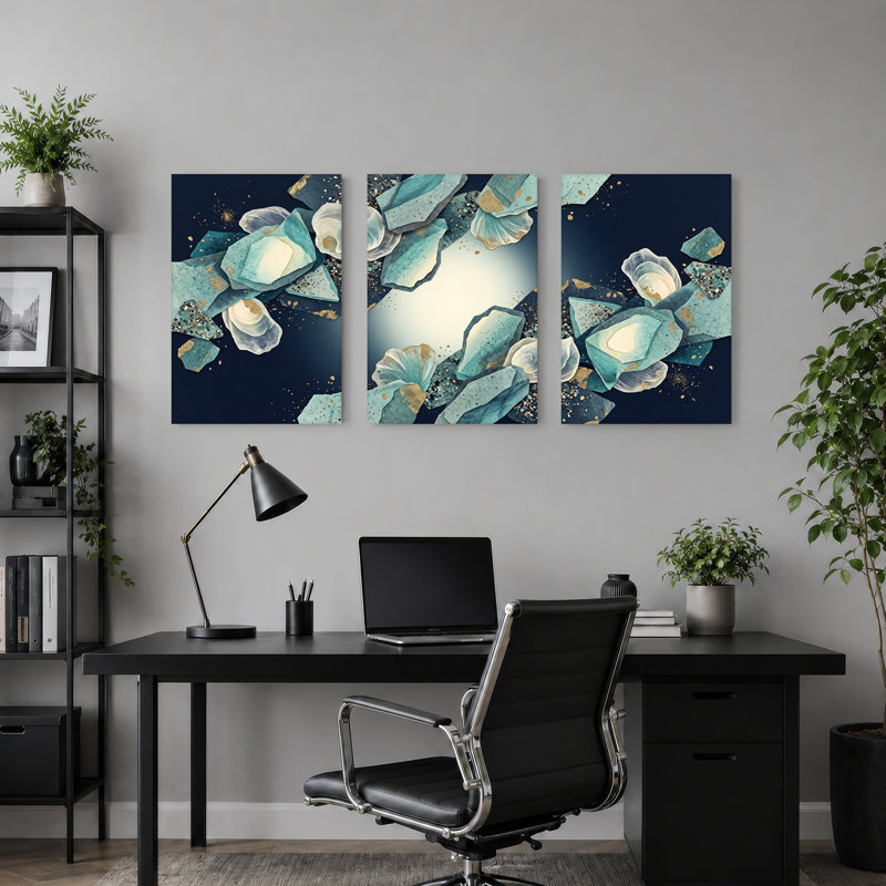 Ensemble de 3 reproductions d'art floral bleu sarcelle et renoncule, 30"H x 20"W x 3pcs