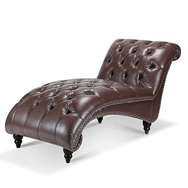 Chaise longue sans accoudoirs touffetée, Similicuir brun foncé