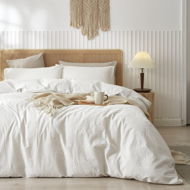 Nayoroom Washed Cotton Plain Breathable Simple and stylish Duvet Cover Set, King Duvet Cover + 2 King Pillowcases, Khaki