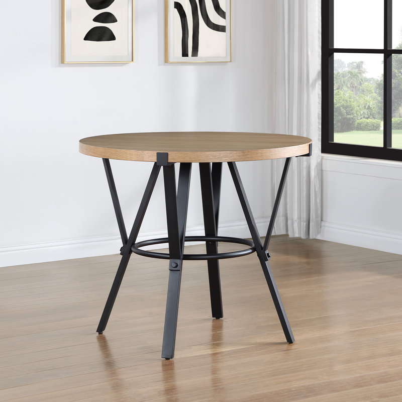 Bruce Round with Iron Base Dining Table, Brown/Black