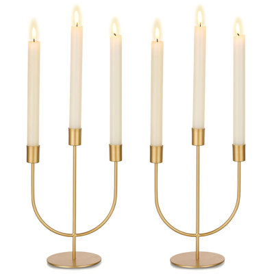 Gold Candle Holders Candelabra - Candlestick Holder Centerpiece For Tables Taper Candle Holder Set Of 2 Metal Candleholders