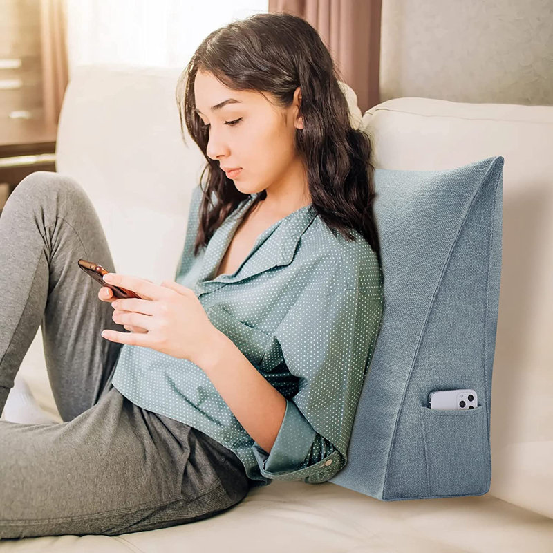 Sit-up Back Comfort Linen Sofa Back Support Wedge Pillow Decorative Bed Throw Pillow Compression, Dark Gray, 20" x 24"