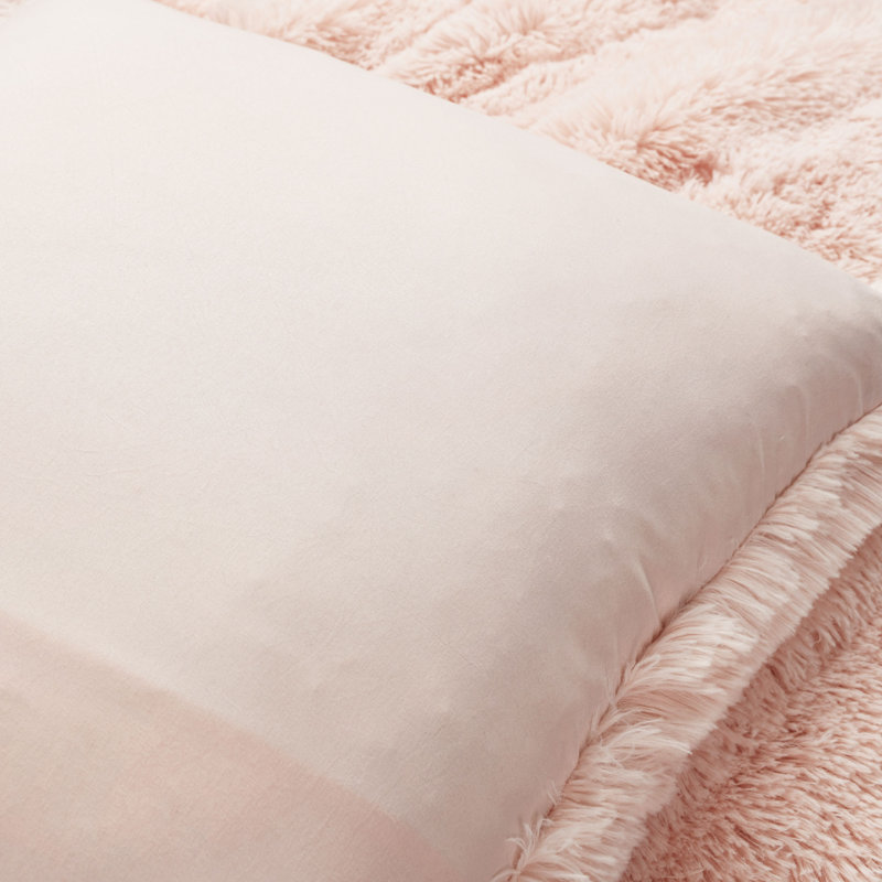 Blush Faux Fur Full/Queen Comforter Set with Matching Shams