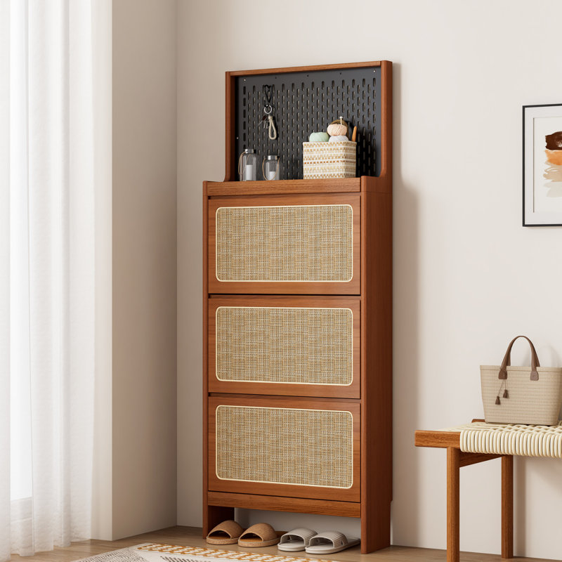 Armoire à chaussures de style moderne, hauteur de 65 po pour l'entrée du couloir, 3 tiroirs et espace de rangement en noyer