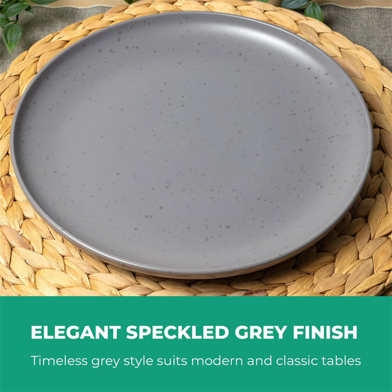 16 Piece Stoneware Dinnerware Set - Kitchen Dinner Set, Stoneware Tableware Crockery - Grey