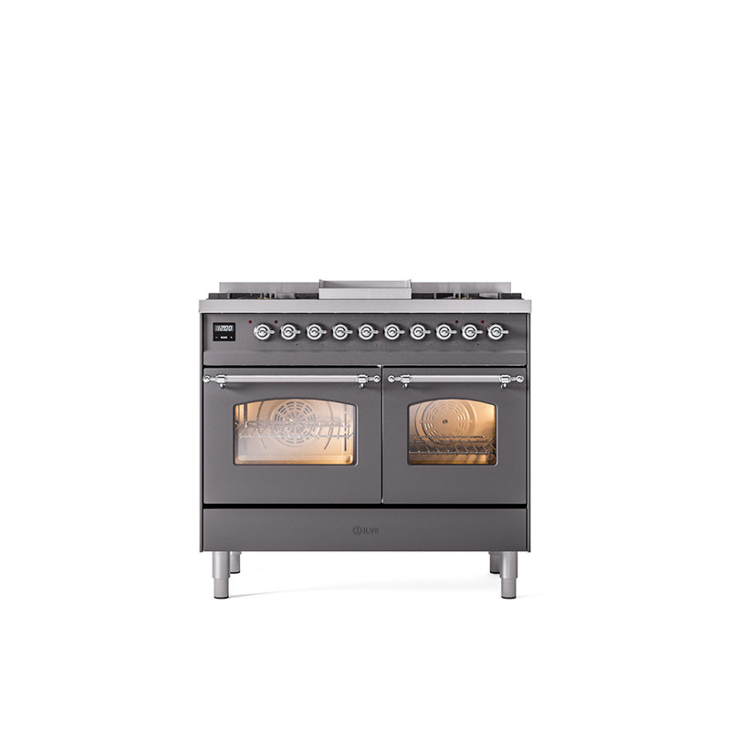ILVE Nostalgie II 40 in Dual Fuel Range, Natural Gas, Blue Gray/Bronze