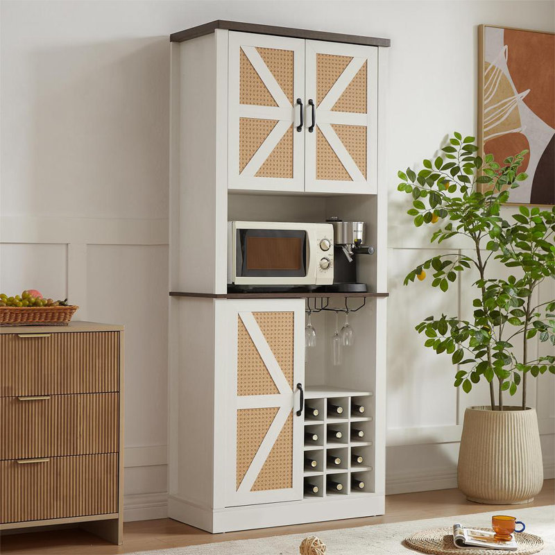Bar Cabinet, White/Walnut