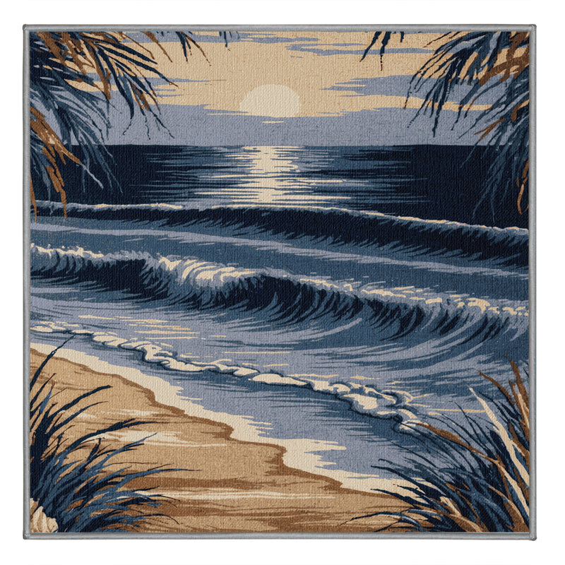 Washable Twilight Shore Coastal Area Rug, Square 4'