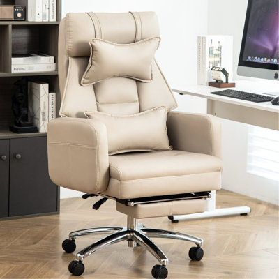 Fauteuil de bureau beige avec support lombaire respirant et rotatif