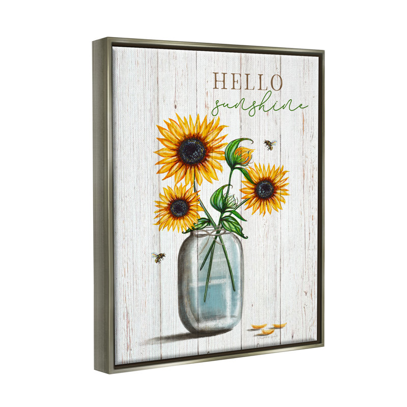 «Hello Sunshine Rustic Sunflower Jar», cadre flottant, impression sur toile, Cadre flottant noir de jais