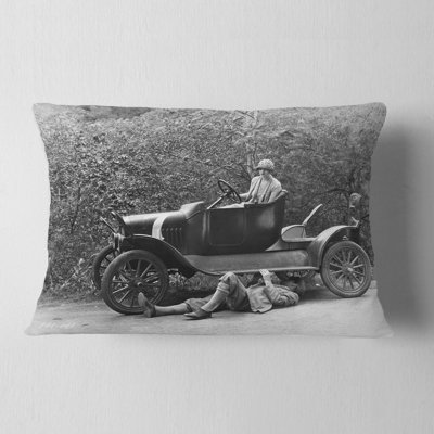 Vintage Car Repair - Landscape Printed Throw Pillow