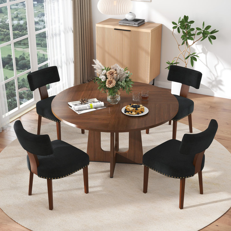 47in Round Dining Table, Farmhouse Kitchen Table with Oak/Walnut/Marble White Finish for Dining Room Kitchen Living Room（Only Table）