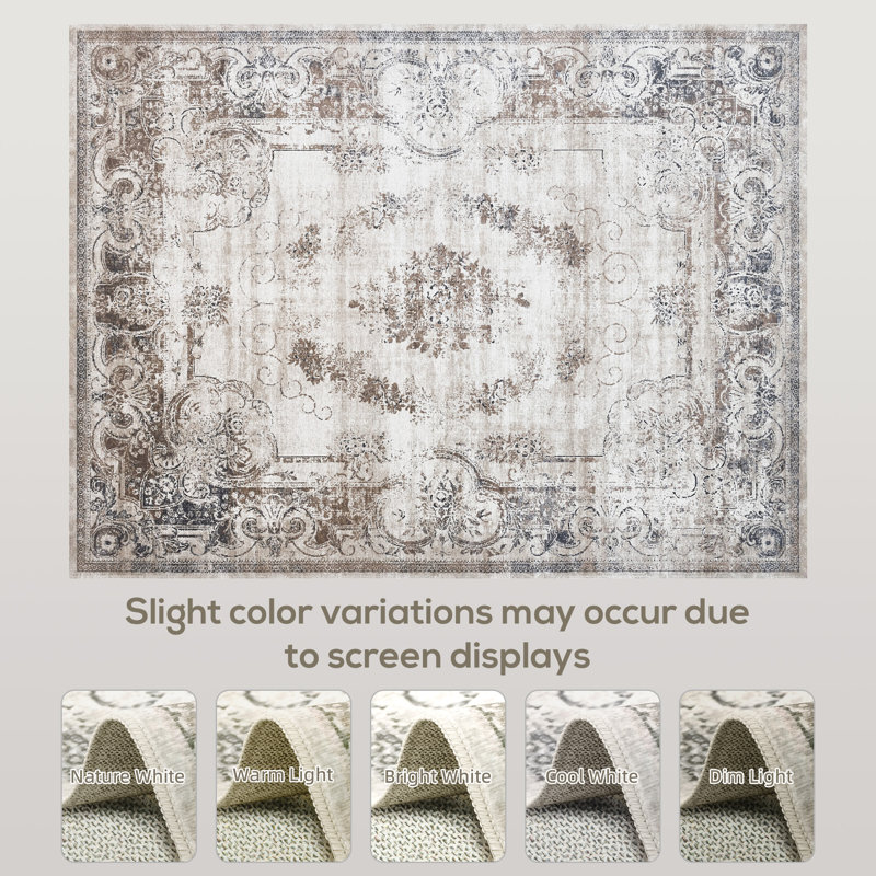 Tapis brun Boho, faux cachemire, 108 po x 72 po, lavable à la machine