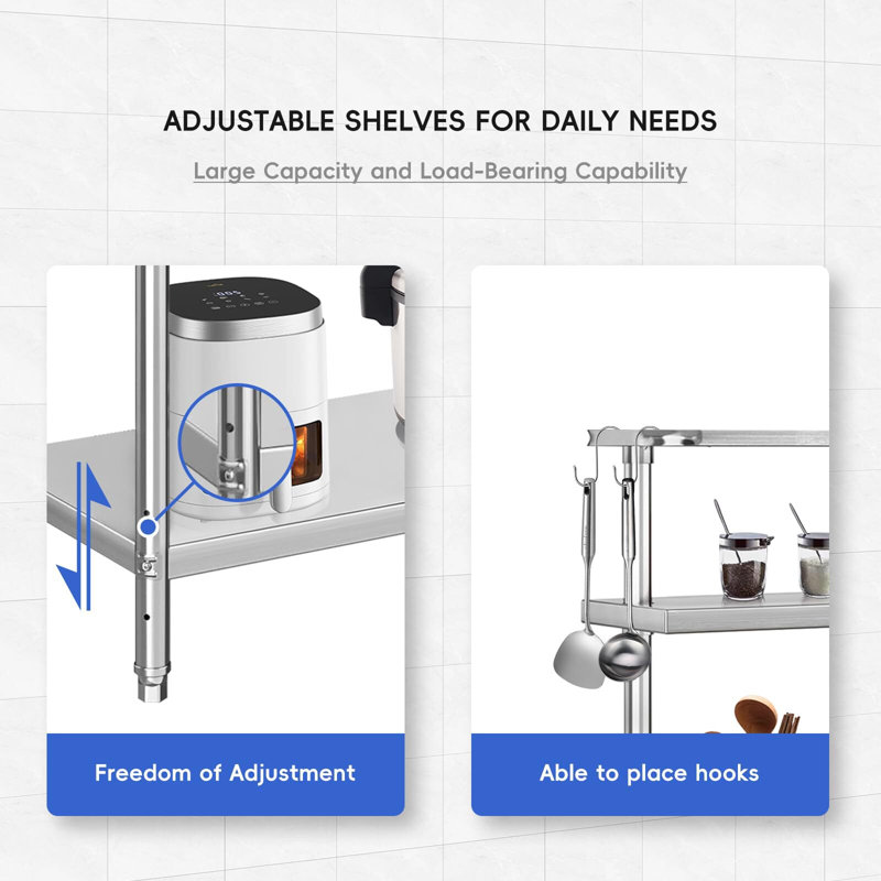 Heavy Duty Stainless Steel Prep Table with Adjustable Overshelf