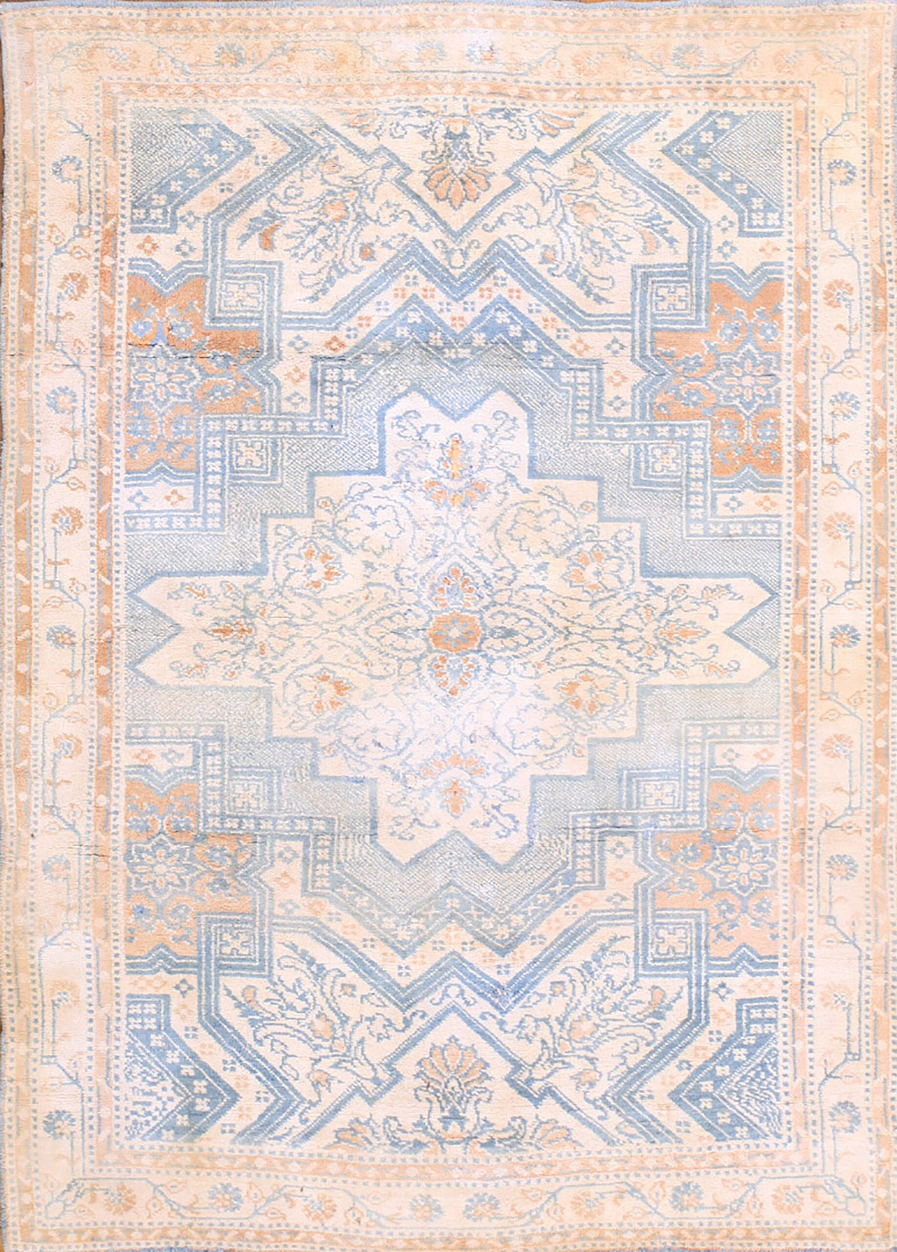 Rugs On Net Light Washed Out Blue Colour Tribal Geometric Design ...