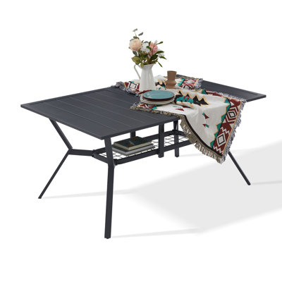 Dannilyn Rectangular Metal Outdoor Dining Table With Umbrella Hole , 55.1'' in. W 37.8'' in. D
