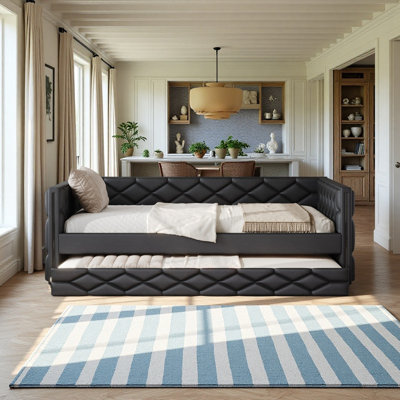 Full XL Size Faux Leather Upholstered Daybed with Trundle