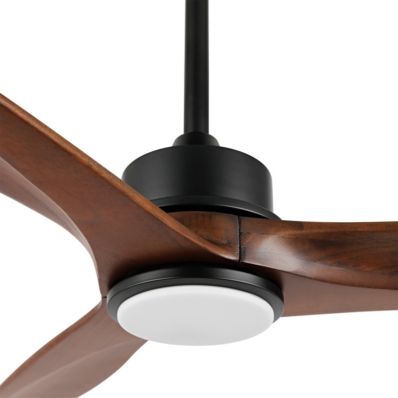 Ventilateur de plafond à 3 pales en bois massif avec télécommande Wivenhoe, 60 po de largeur, Noir avec pales noyer, Yes