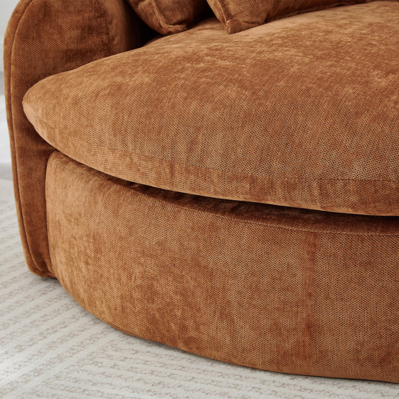 Canapé-lit rond rembourré avec 8 coussins décoratifs, Orange