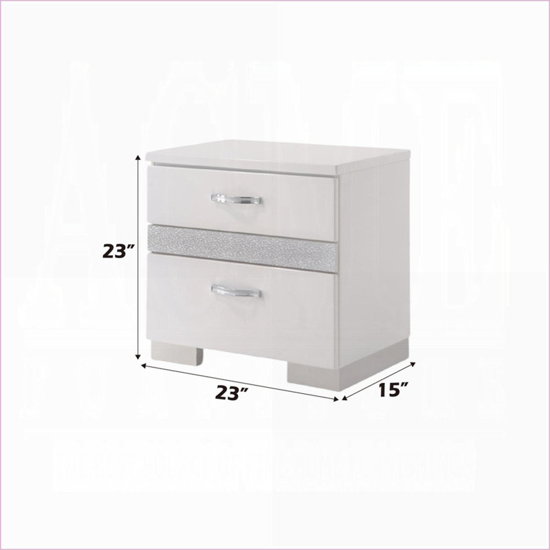Table de chevet moderne blanche brillante avec 3 tiroirs - Rangement pour chambre à coucher