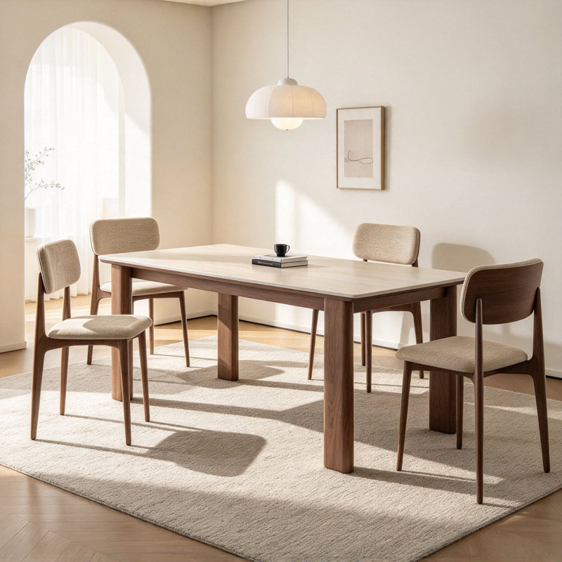 Table en frêne et noyer, 29.5" H x 63" W x 31.5" D, 5