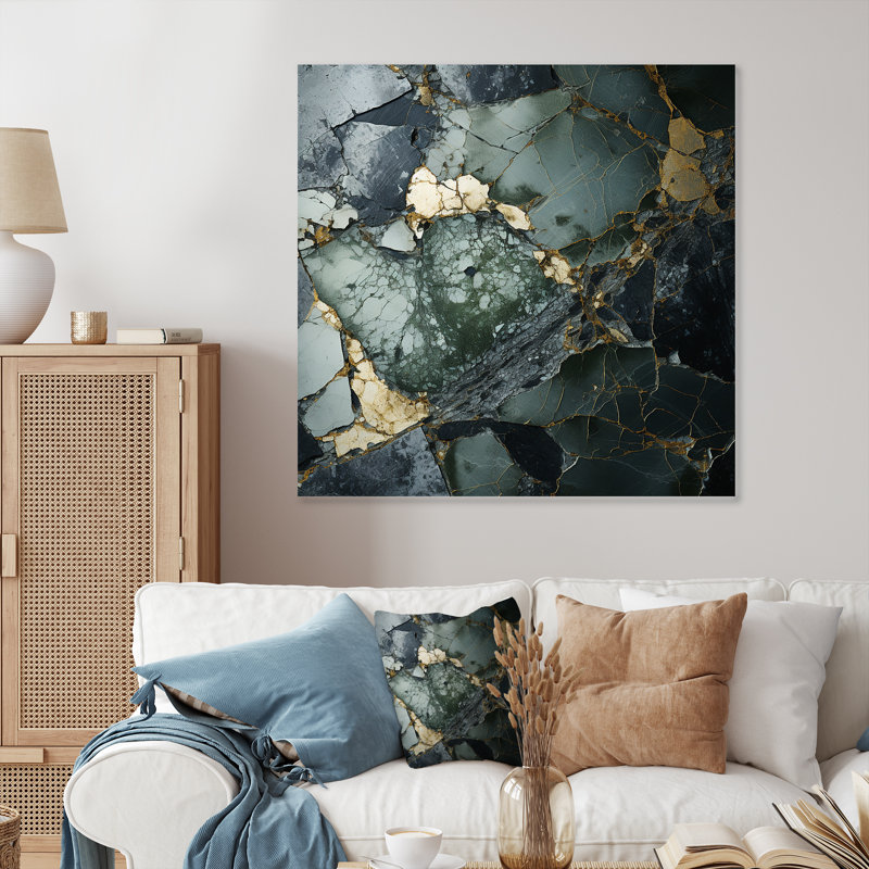 Décoration murale en marbre doré et vert Terrazzo Elegance I, H 36 po x l 36 po