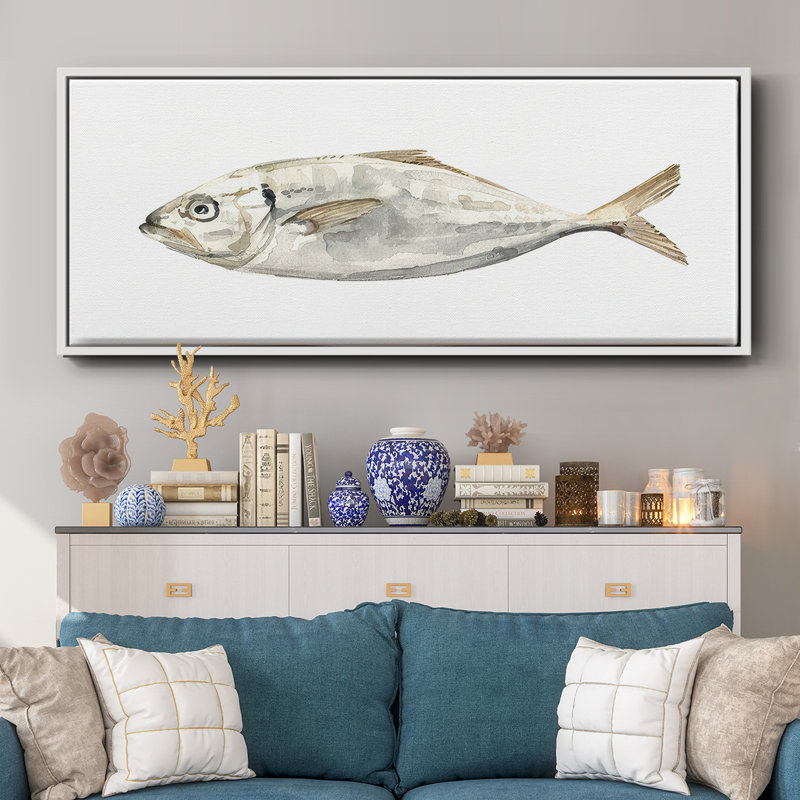 " Silver Fish I ", White, 12" H x 30" W x 1.5" D
