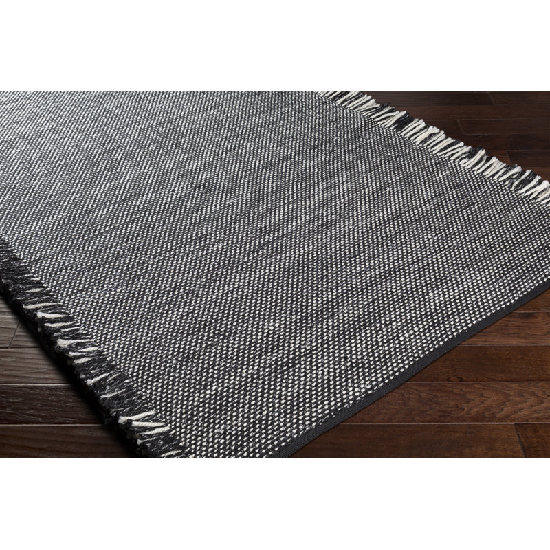 Tapis intérieur / extérieur noir tissé à plat à la main Kemarcus, Rectangle 12 pi x 15 pi