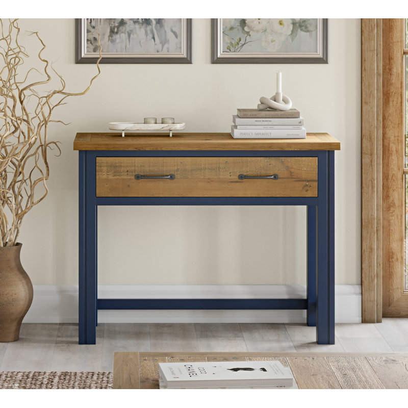 Kamakou Solid Wood Writing Desk, Blue, Natural Wood