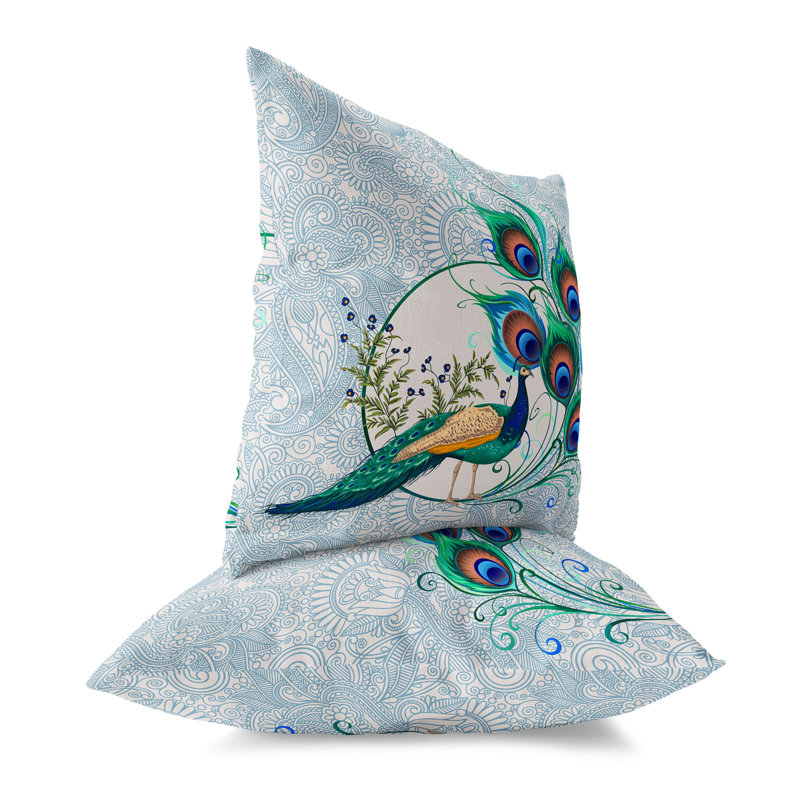 Coussin Paisley, H 20 po x l 20 po, Bleu ciel / ivoire / cachemire vert