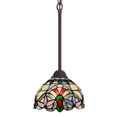 Luminaire suspendu Tiffany, vitrail brun de style victorien 8 po
