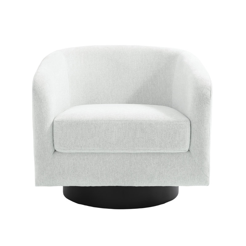 Upholstered Swivel Barrel Chair With Solid Wood Base, Beige